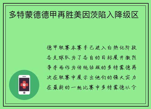 多特蒙德德甲再胜美因茨陷入降级区