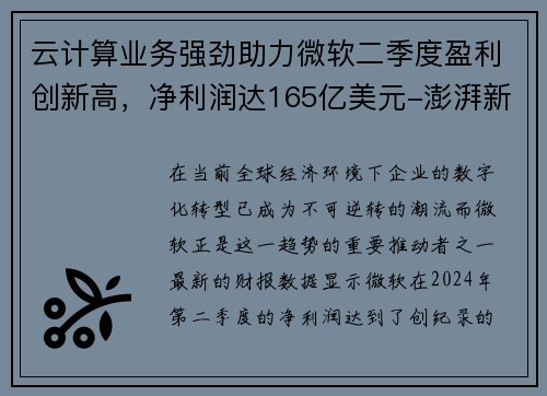 云计算业务强劲助力微软二季度盈利创新高，净利润达165亿美元-澎湃新闻